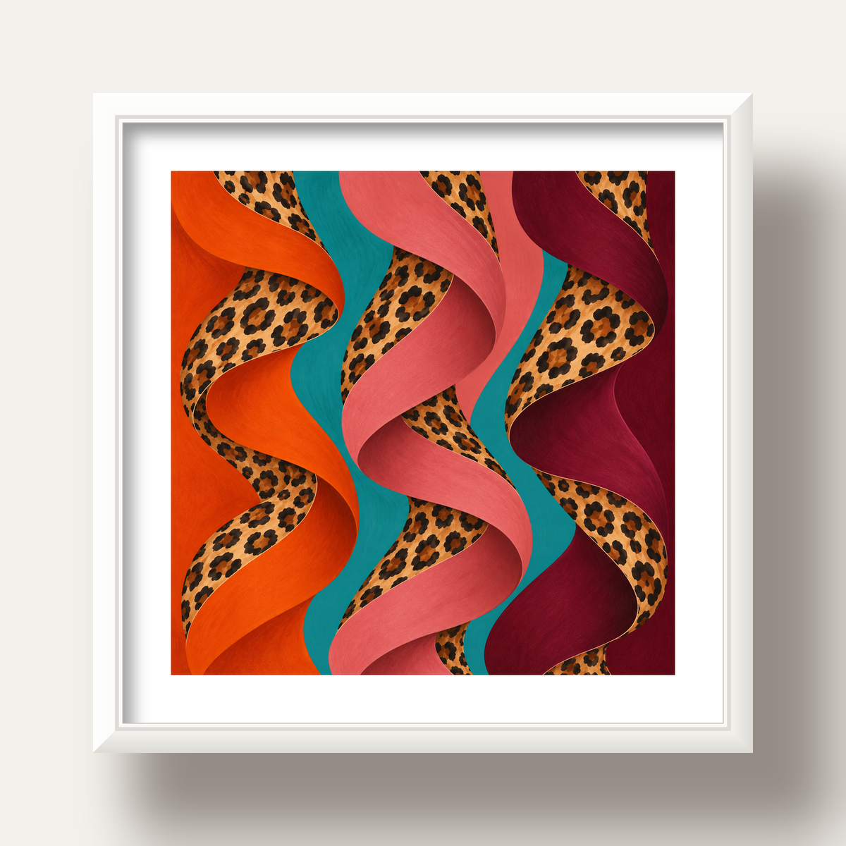 Leopar Desenli Soyut Şeritler Dijital Poster — beyaz derin çerçeveli paspartulu
