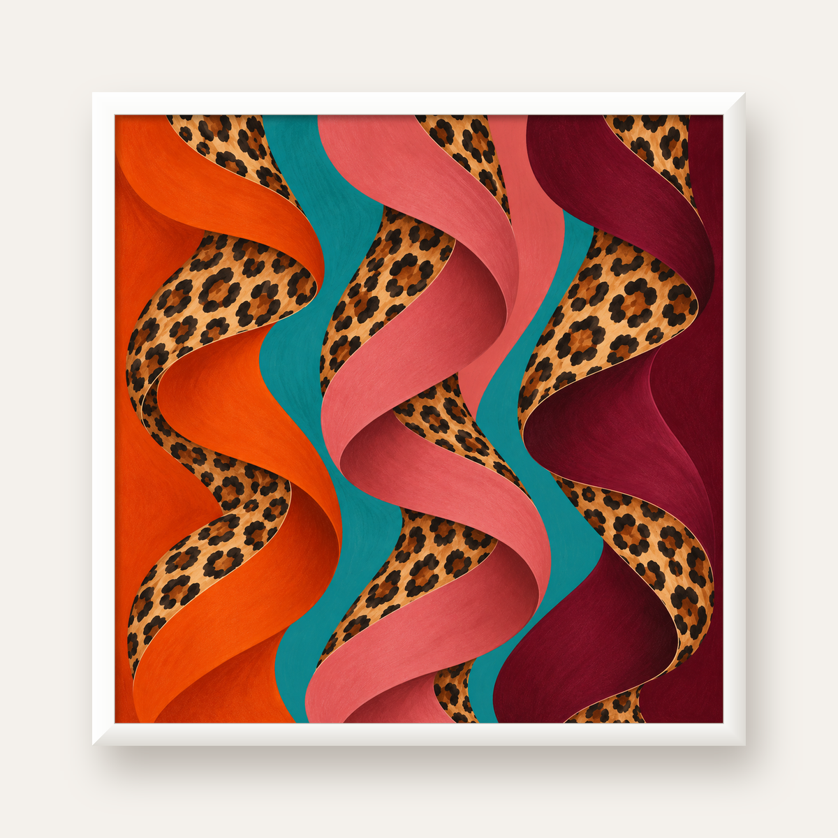 Leopar Desenli Soyut Şeritler Dijital Poster — beyaz çerçeveli kare poster