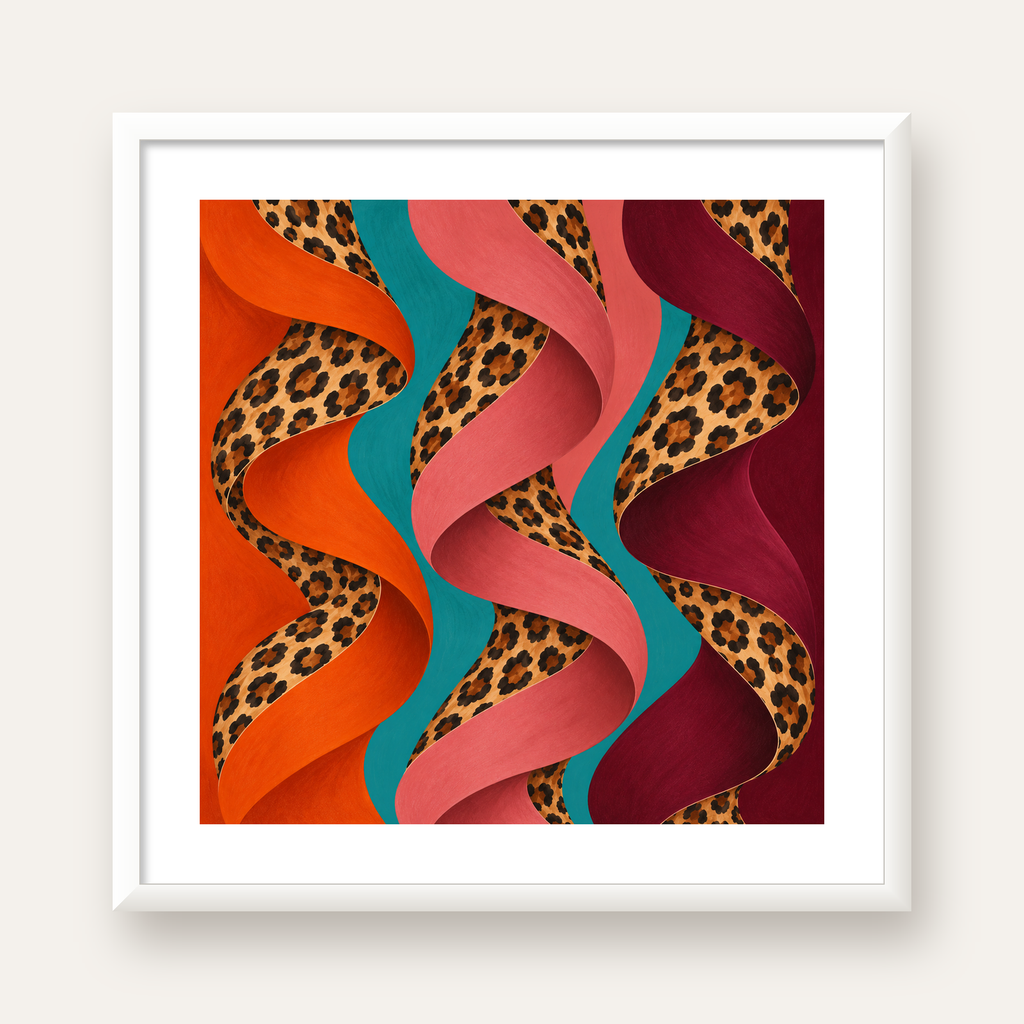 Leopar Desenli Soyut Şeritler Dijital Poster — beyaz çerçeveli kare poster