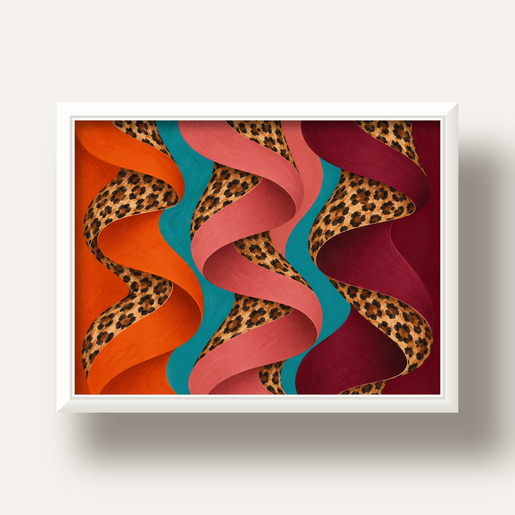 Leopar Desenli Soyut Şeritler Dijital Poster — beyaz derin çerçeveli