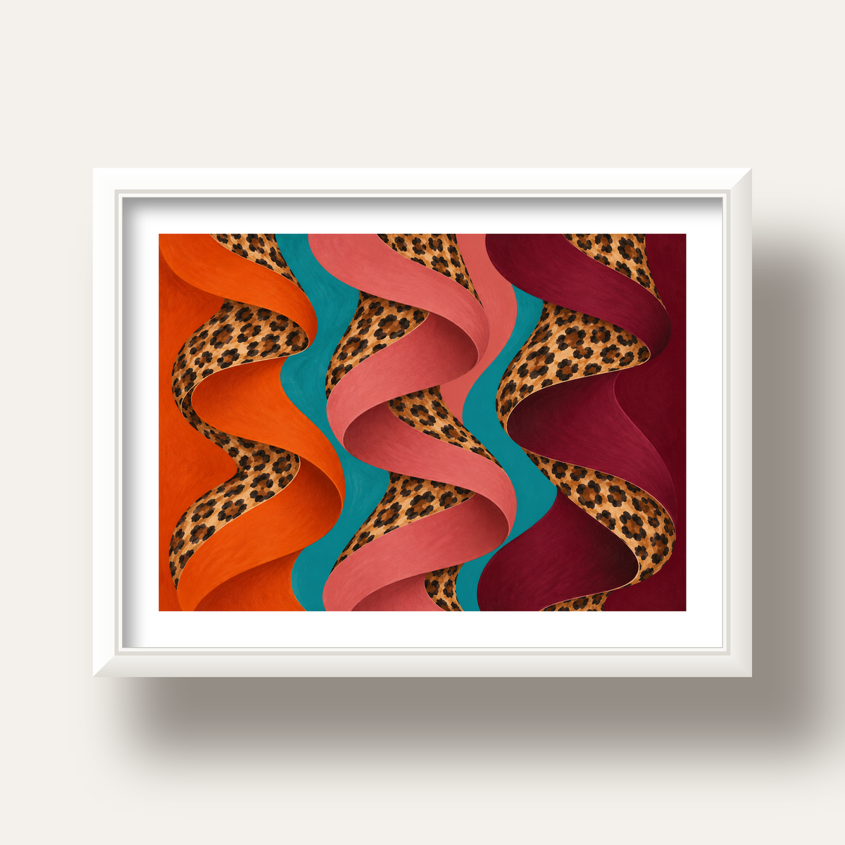Leopar Desenli Soyut Şeritler Dijital Poster — beyaz derin çerçeveli paspartulu