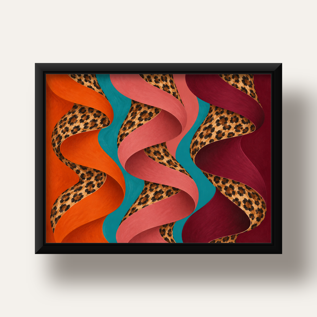 Leopar Desenli Soyut Şeritler Dijital Poster — siyah derin çerçeveli
