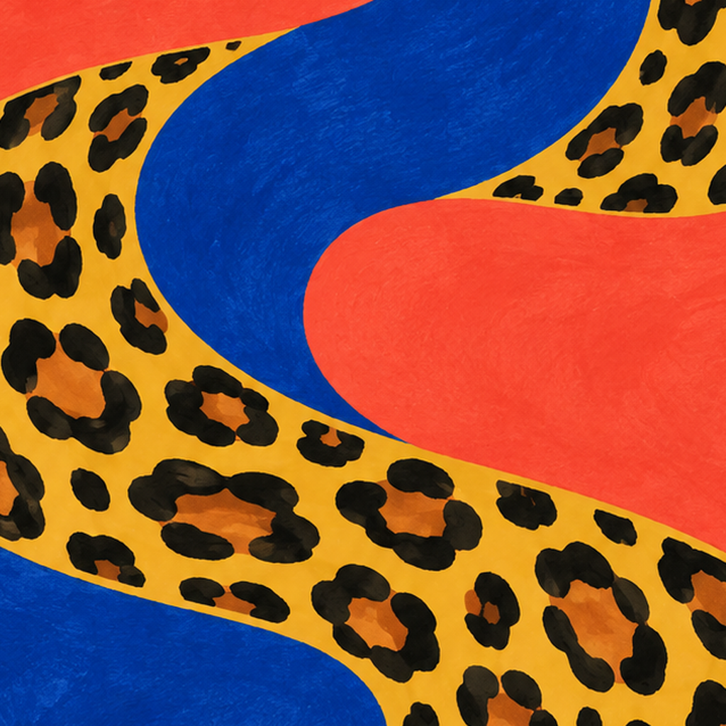Leopar Desenli Abstrakt Yol Poster – Canlı Renkli Modern Sanat — baskının yakın çekimi, kâğıt dokusu ve renk detayı