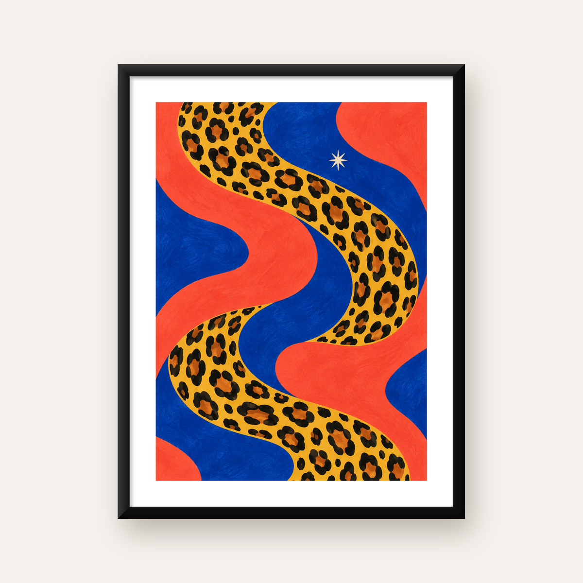 Leopar Desenli Abstrakt Yol Poster – Canlı Renkli Modern Sanat — Dikey baskı, beyaz paspartulu