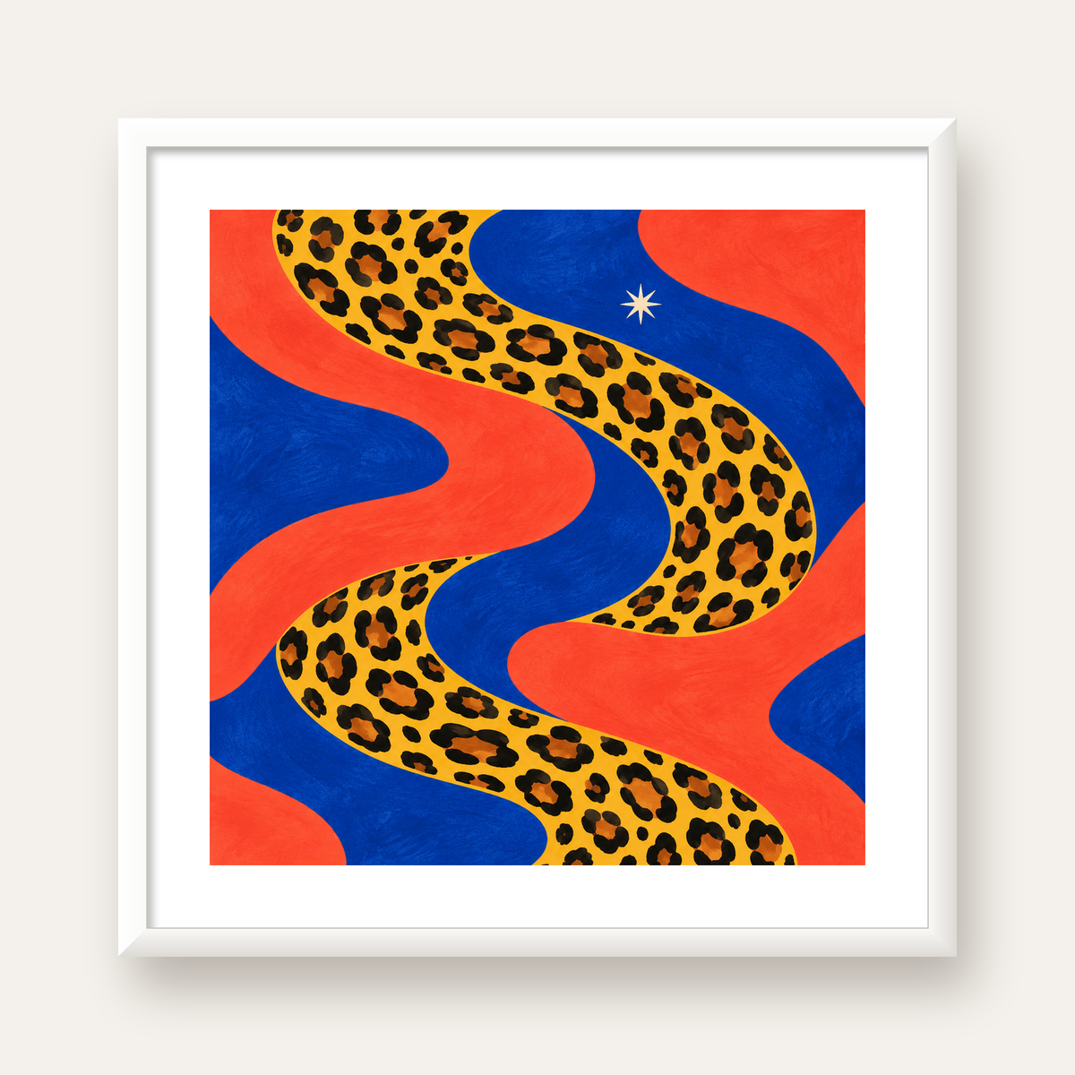 Leopar Desenli Abstrakt Yol Poster – Canlı Renkli Modern Sanat — beyaz çerçeveli kare poster