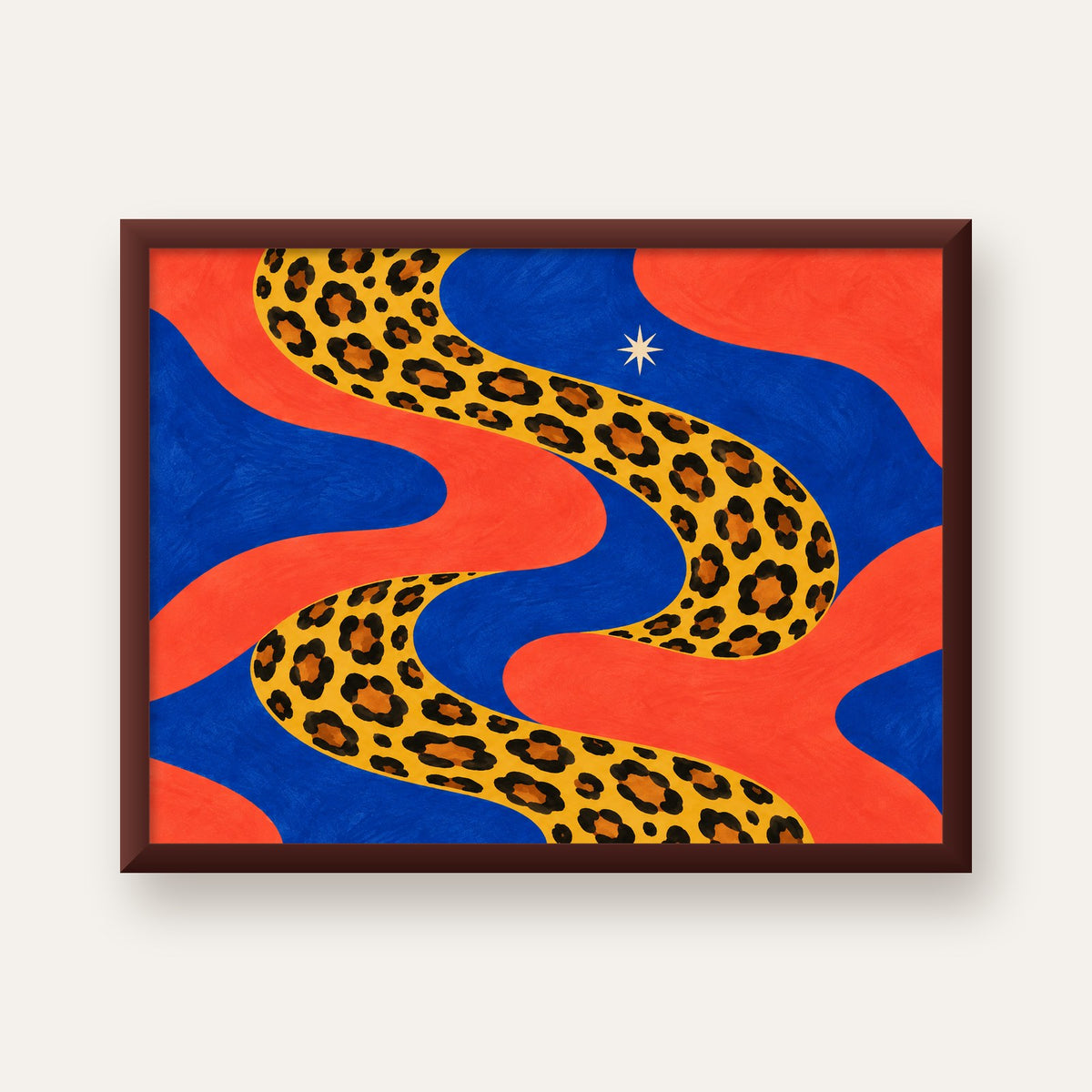 Leopar Desenli Abstrakt Yol Poster – Canlı Renkli Modern Sanat — ceviz çerçeveli