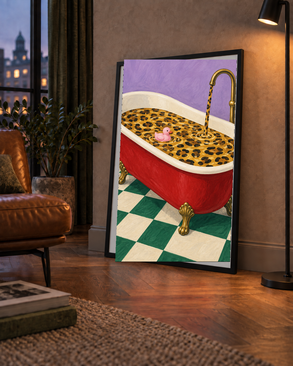 Leopar Desenli Küvet & Pembe Ördek Renkli Poster