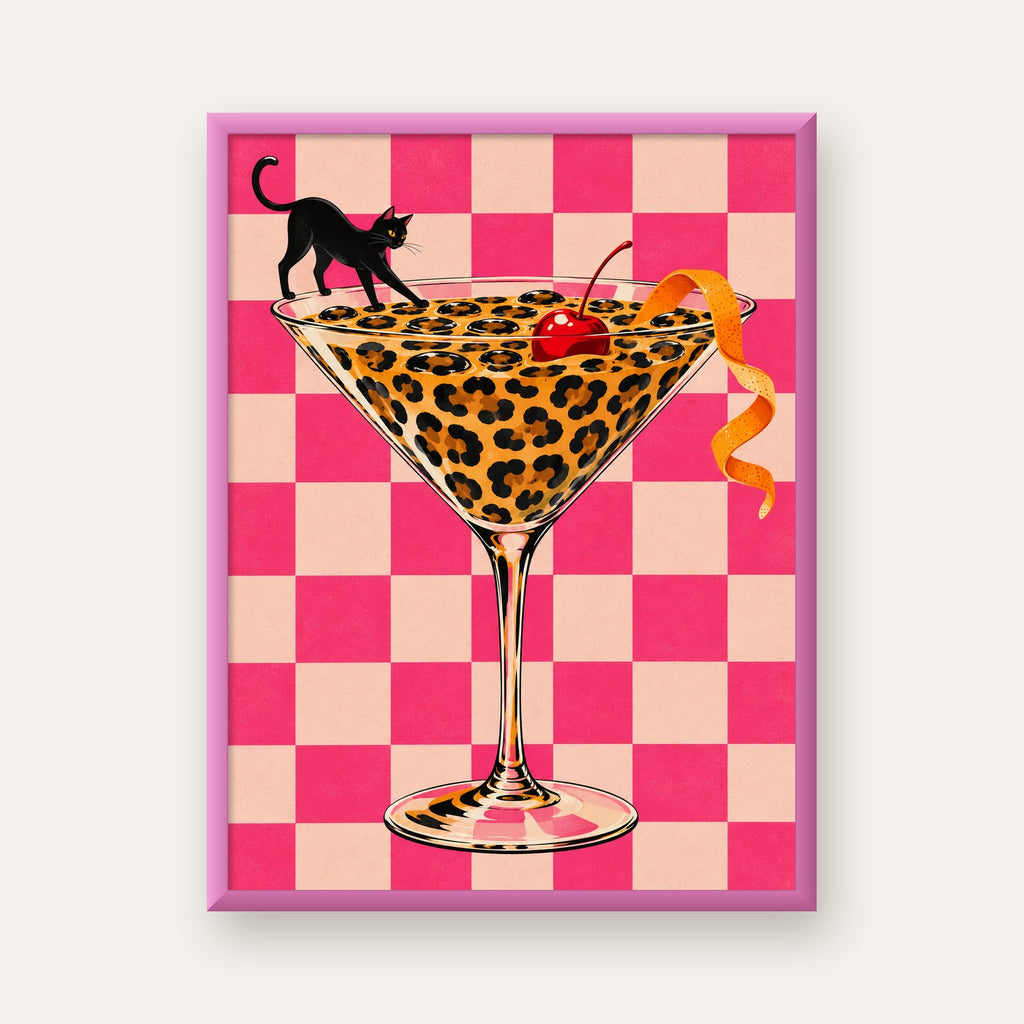Leopar Martini ve Kara Kedi — pembe çerçeveli