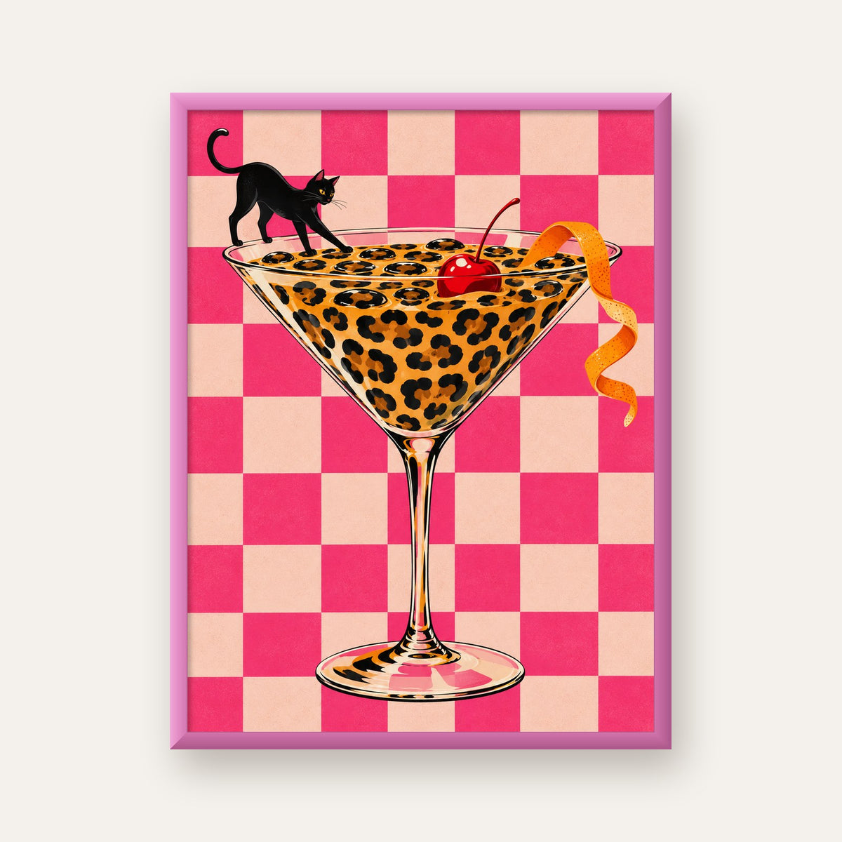 Leopar Martini ve Kara Kedi — pembe çerçeveli