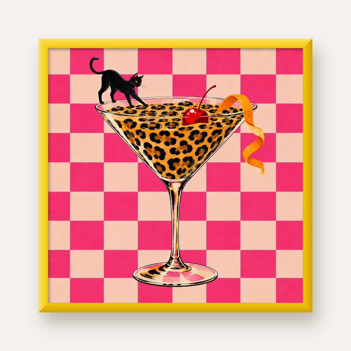 Leopar Martini ve Kara Kedi — sarı çerçeveli