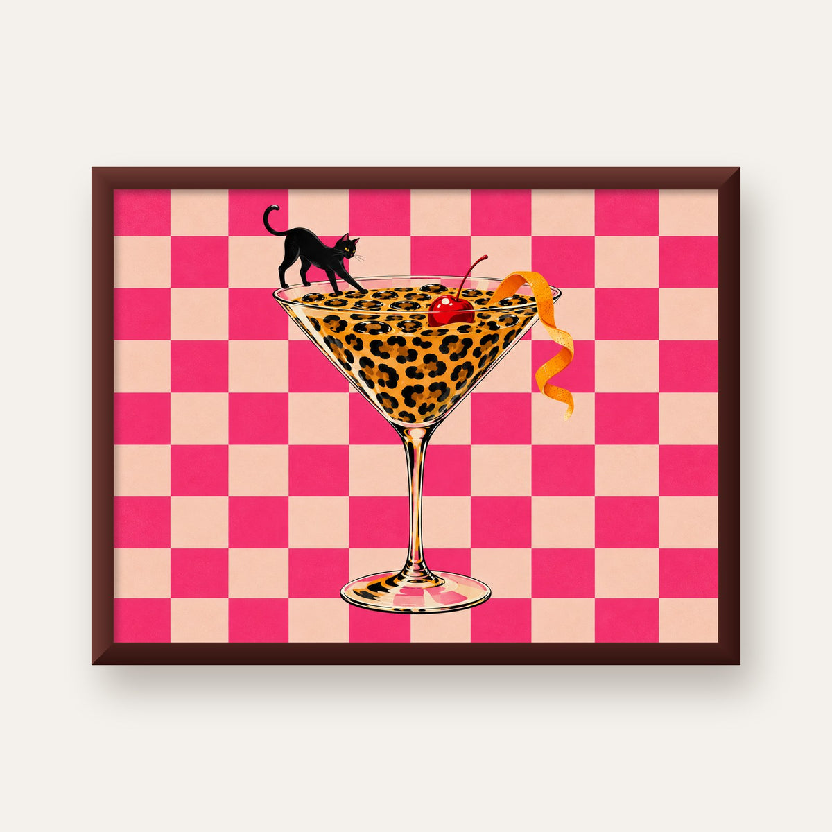 Leopar Martini ve Kara Kedi — ceviz çerçeveli