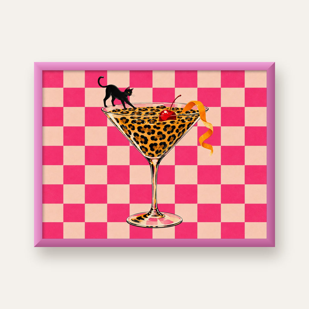 Leopar Martini ve Kara Kedi — pembe çerçeveli