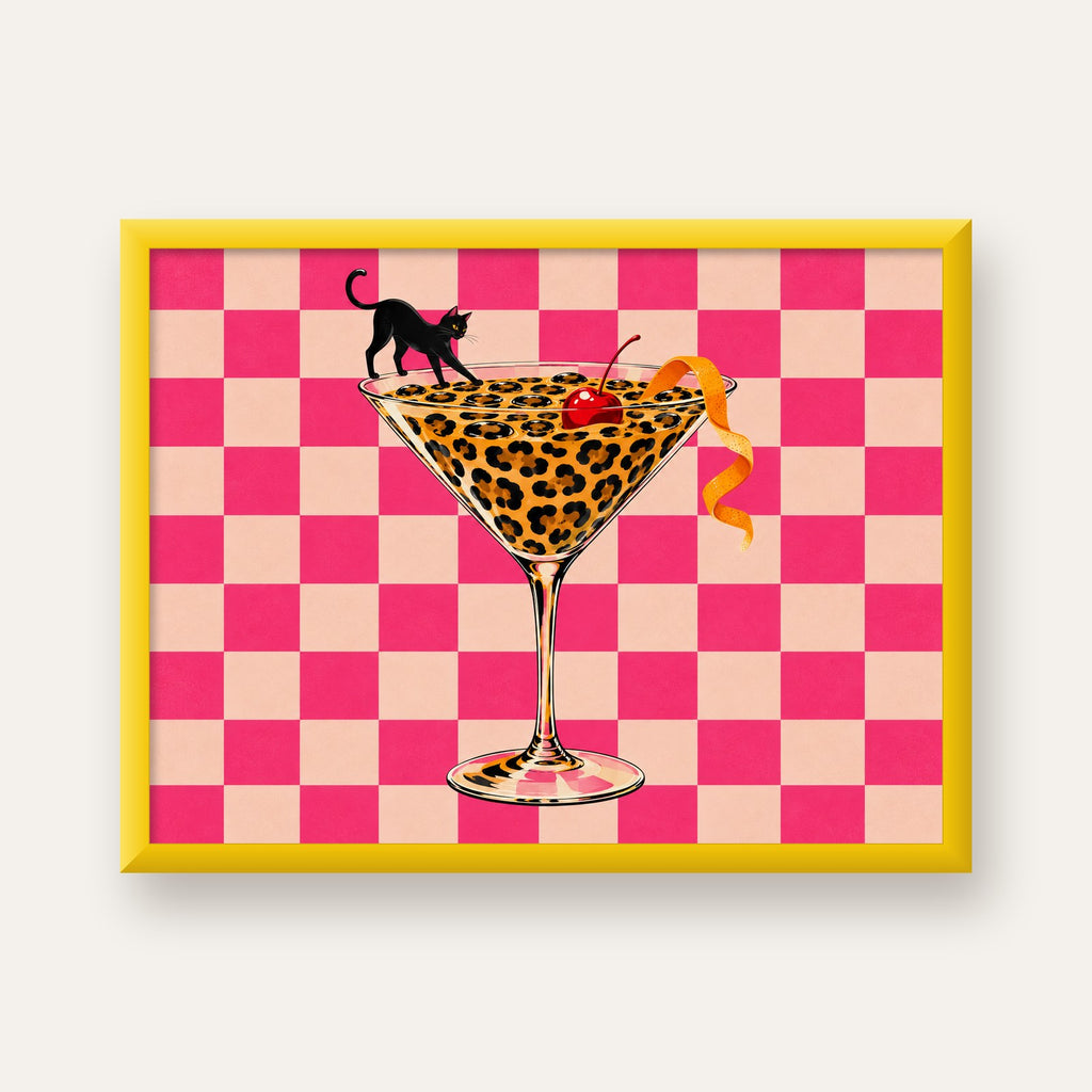 Leopar Martini ve Kara Kedi — sarı çerçeveli