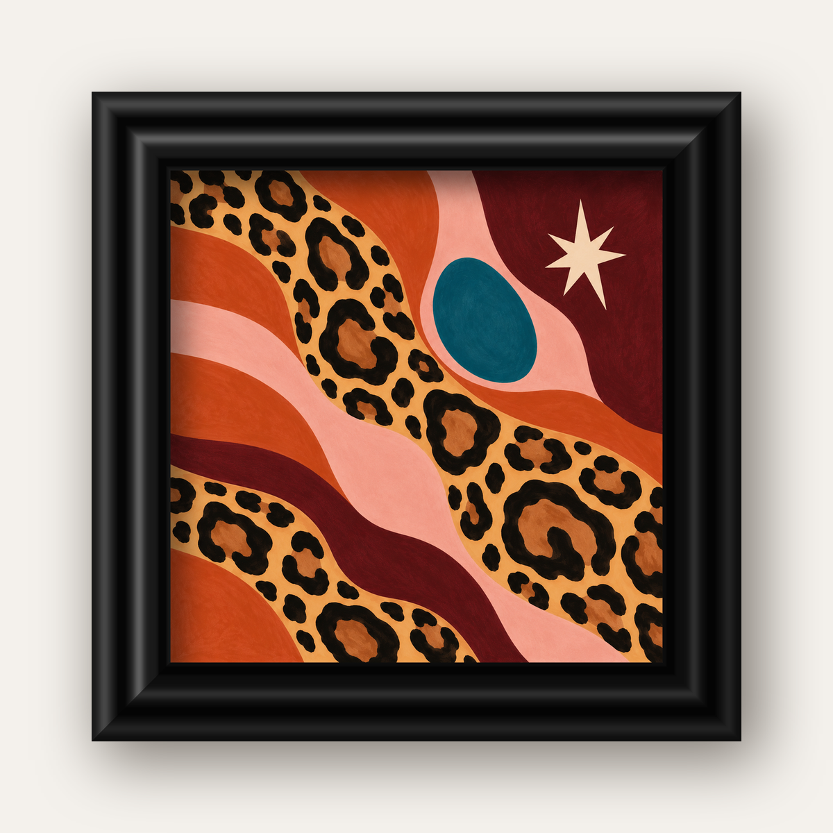 Modern Leopar Deseni ve Soyut Formlar Poster Baskısı — siyah galeri çerçeveli