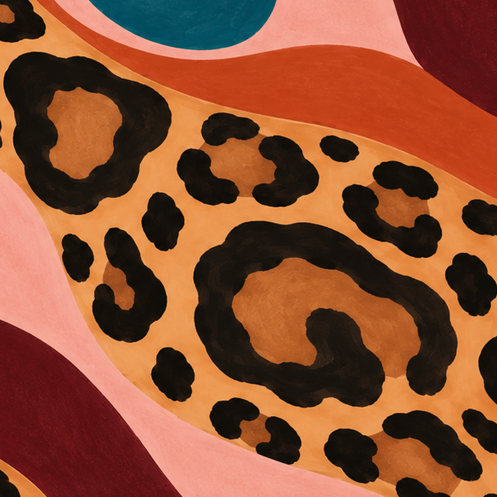 Modern Leopar Deseni ve Soyut Formlar Poster Baskısı — baskının yakın çekimi, kâğıt dokusu ve renk detayı