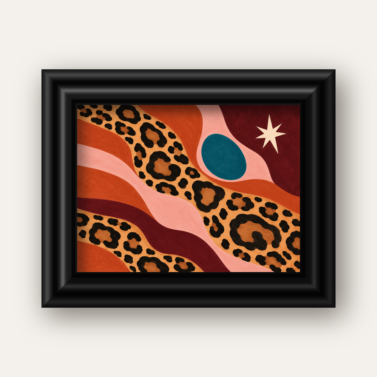 Modern Leopar Deseni ve Soyut Formlar Poster Baskısı — siyah galeri çerçeveli
