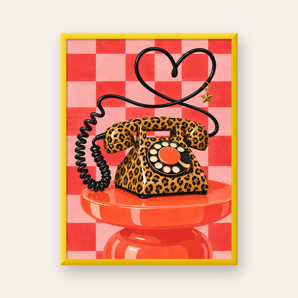 Leopar Retro Telefon — sarı çerçeveli