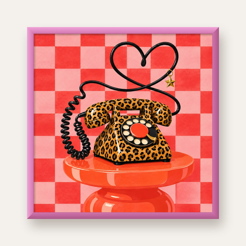 Leopar Retro Telefon — pembe çerçeveli