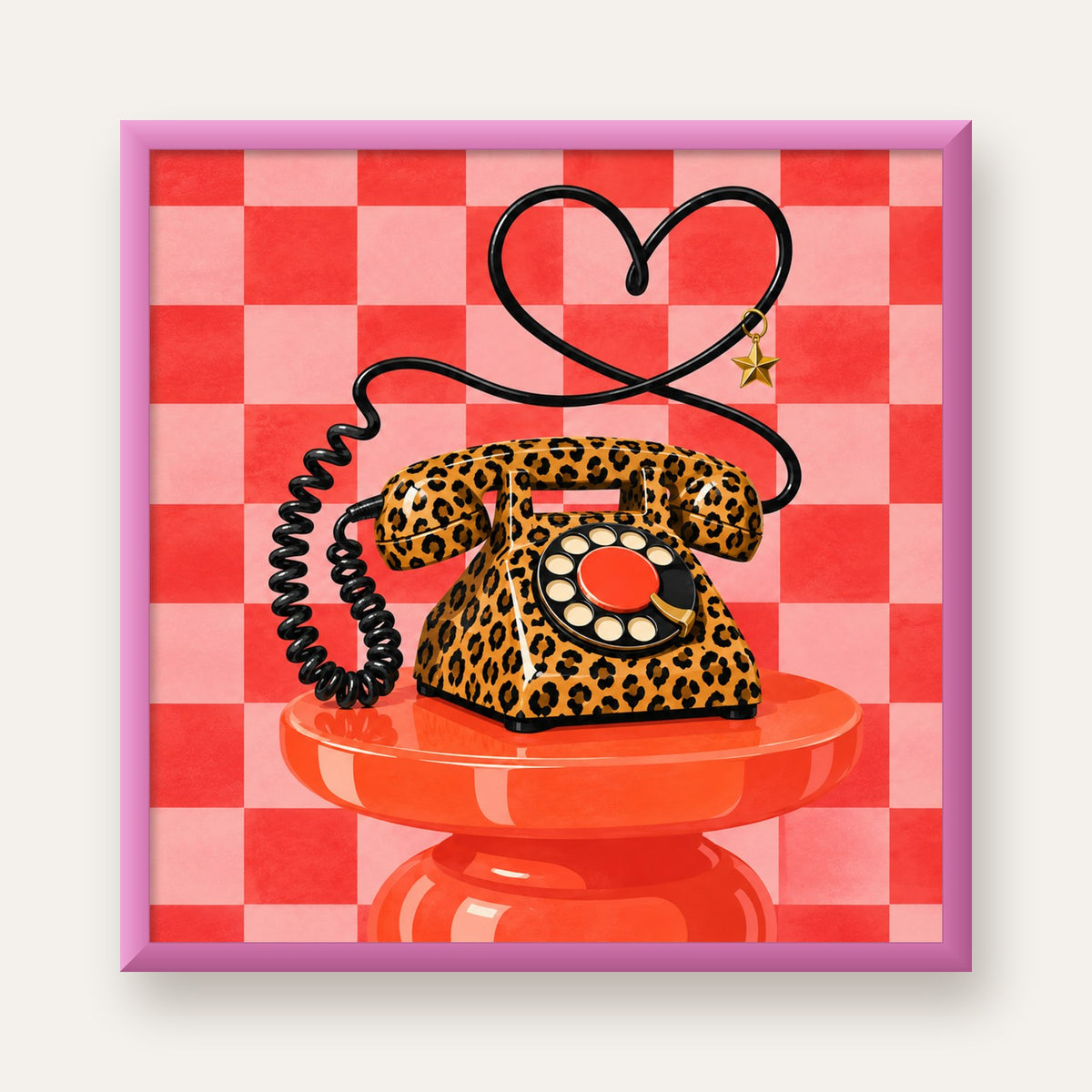 Leopar Retro Telefon — pembe çerçeveli