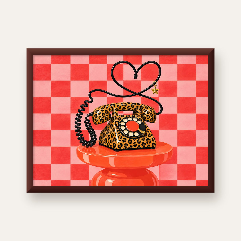 Leopar Retro Telefon — ceviz çerçeveli