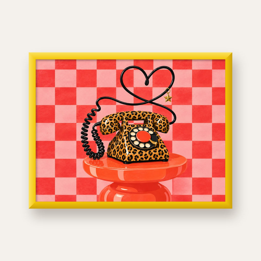 Leopar Retro Telefon — sarı çerçeveli