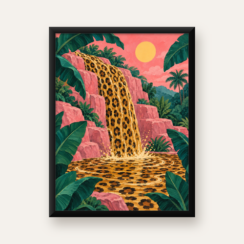 Leopar Desenli Şelale: Tropik Sanat Poster Baskısı