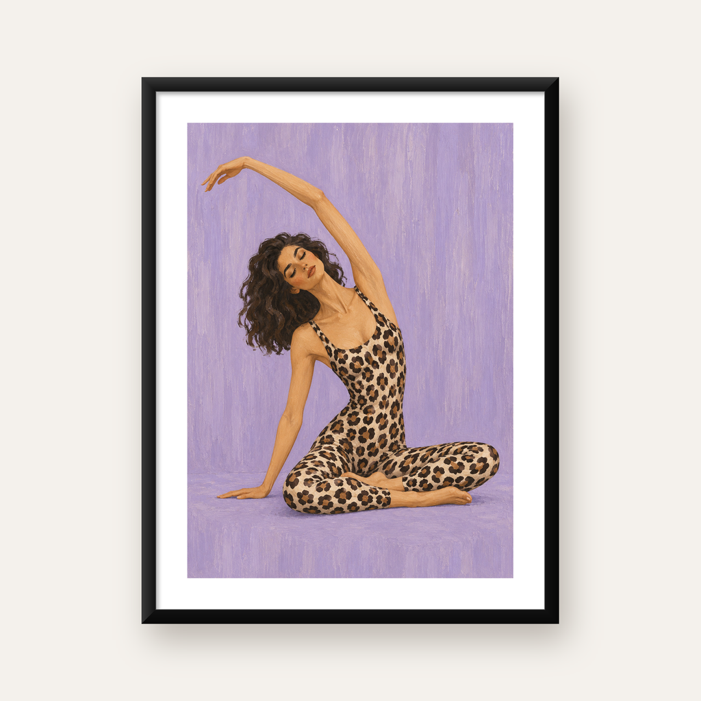 Leopar Desenli Modern Kadın Figürü Yağlı Boya Poster — Dikey baskı, beyaz kenar boşluklu