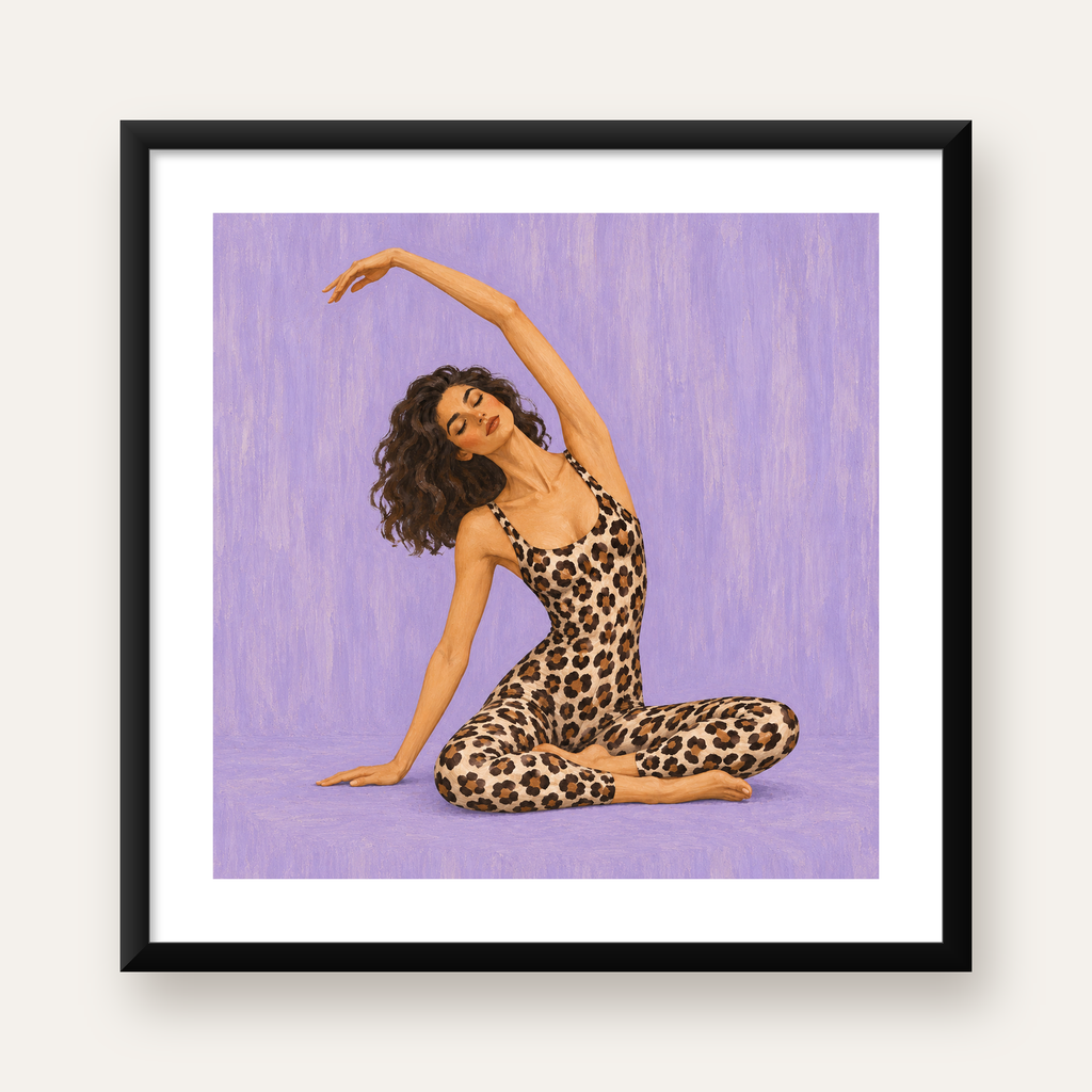 Leopar Desenli Modern Kadın Figürü Yağlı Boya Poster — Kare baskı, beyaz kenar boşluklu