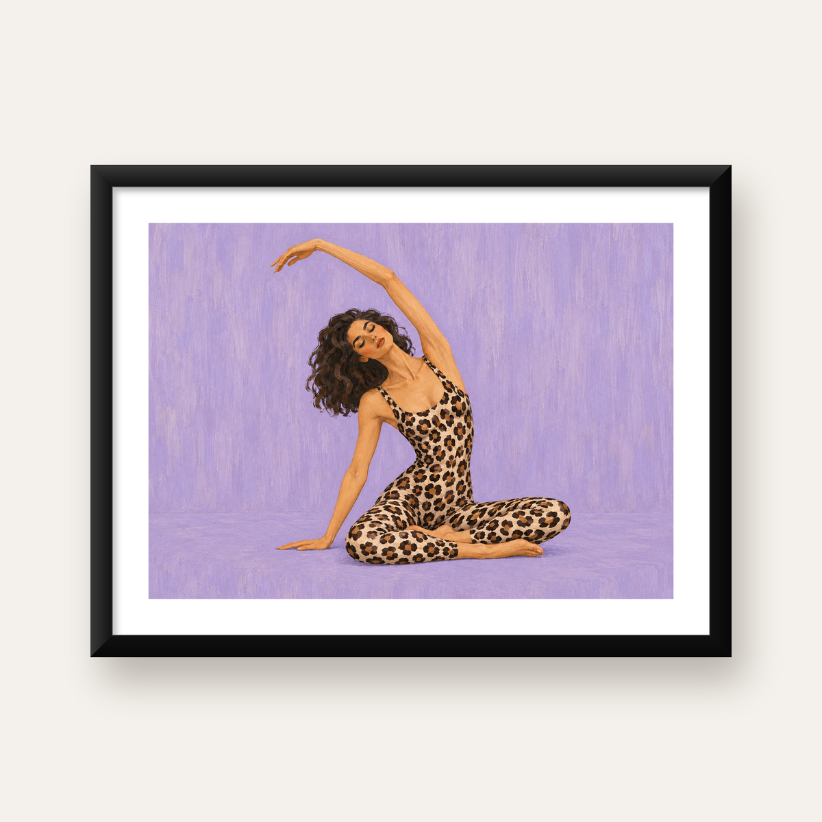 Leopar Desenli Modern Kadın Figürü Yağlı Boya Poster — Yatay baskı, beyaz kenar boşluklu