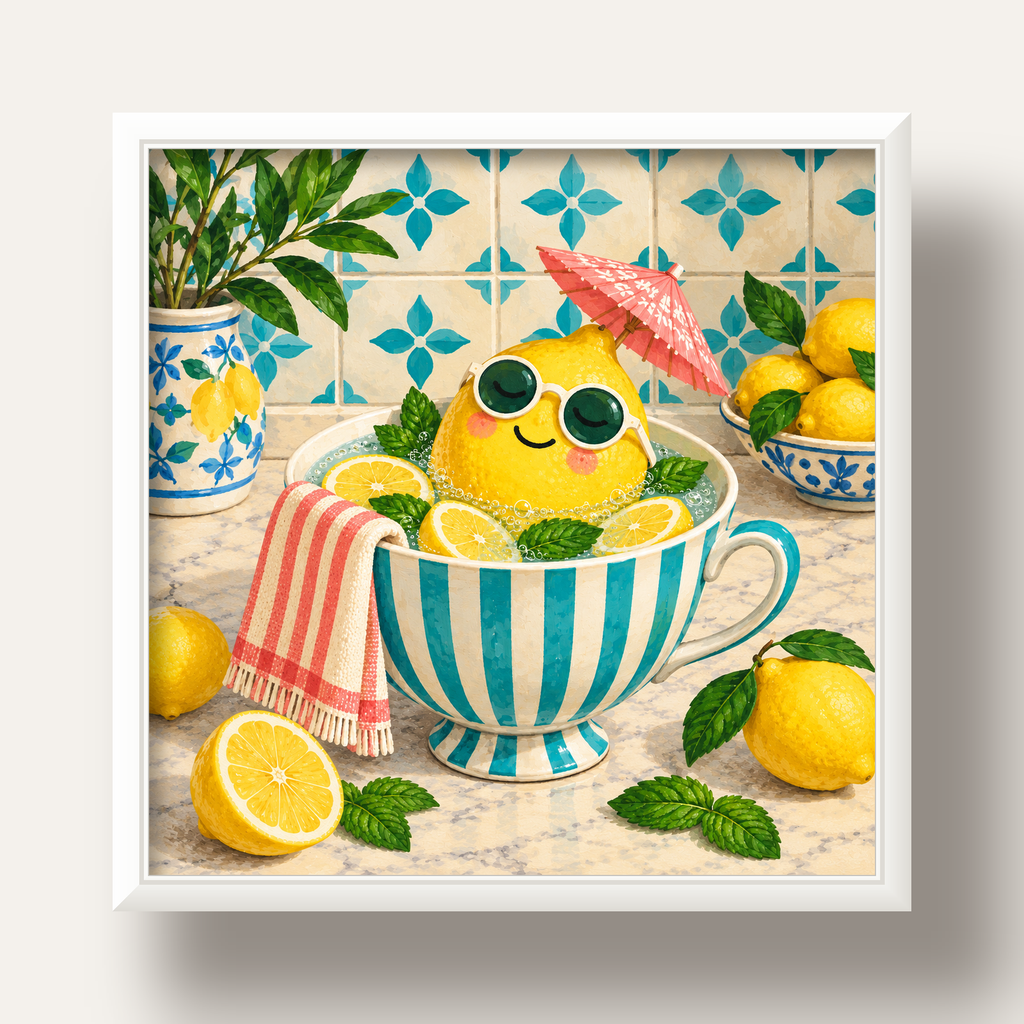 Limon Banyosu Renkli Mutfak Posteri — beyaz derin çerçeveli