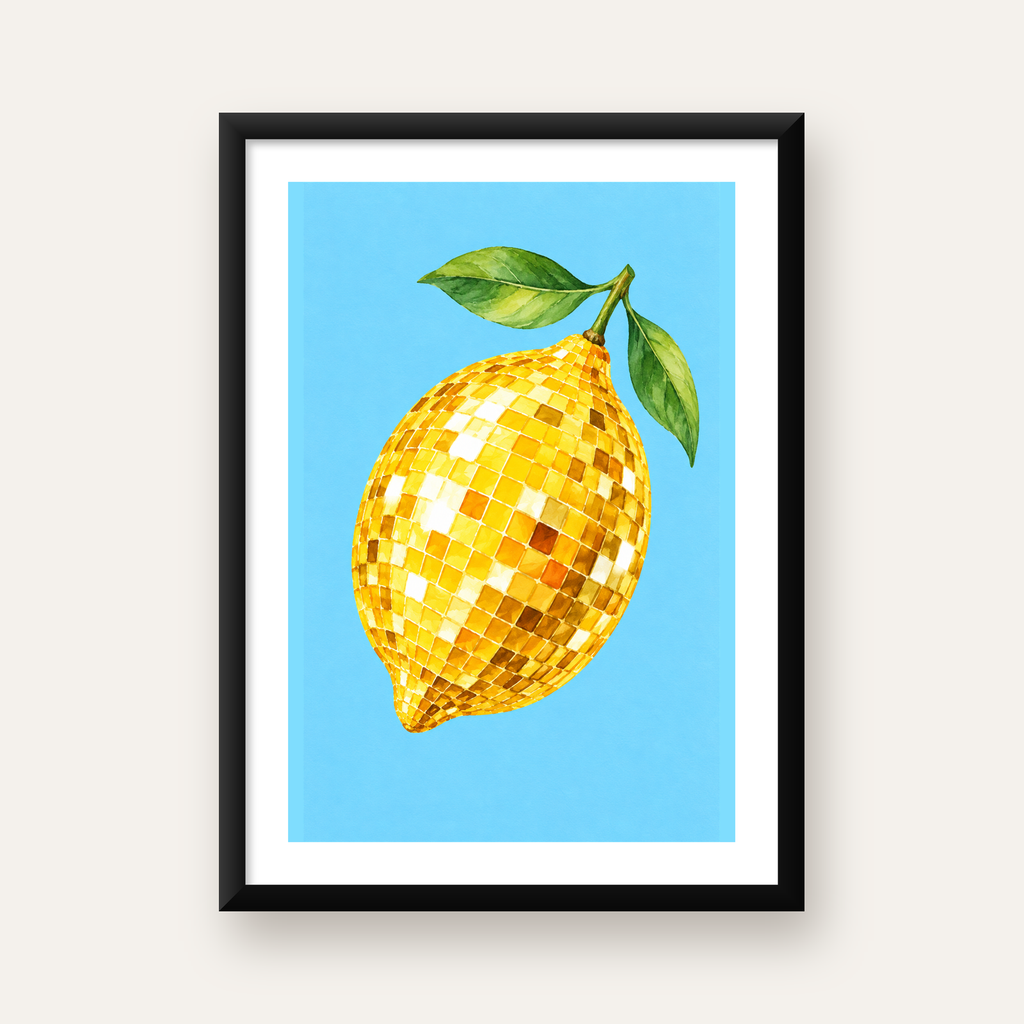 Ayna Mozaik Limon İllüstrasyon Poster – Suluboya Sanat Baskısı — Dikey baskı, beyaz paspartulu