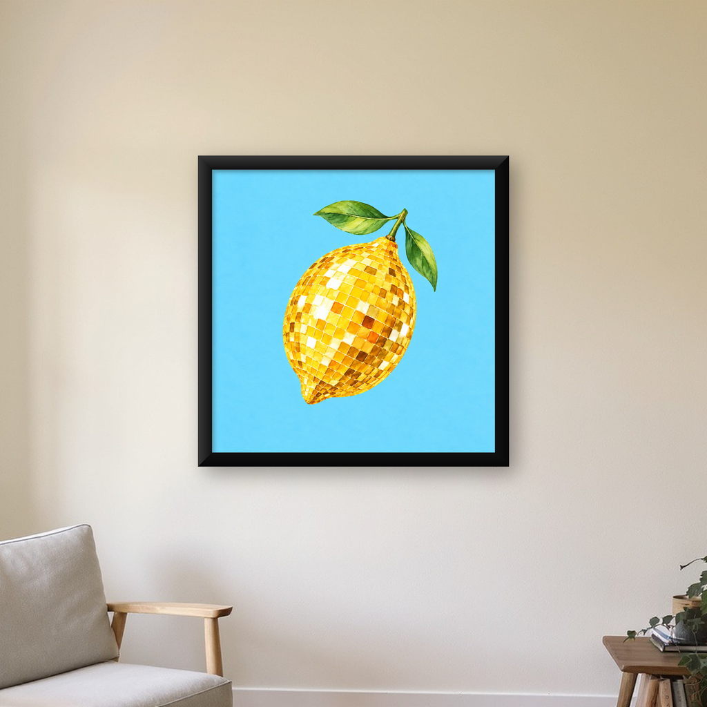 Ayna Mozaik Limon İllüstrasyon Poster – Suluboya Sanat Baskısı — Kare baskı, çerçeveli hâliyle bir ev duvarında