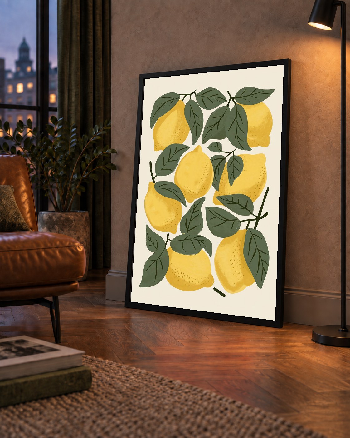 Limon ve Yaprak Dijital Poster – Canlı Doğal Desen