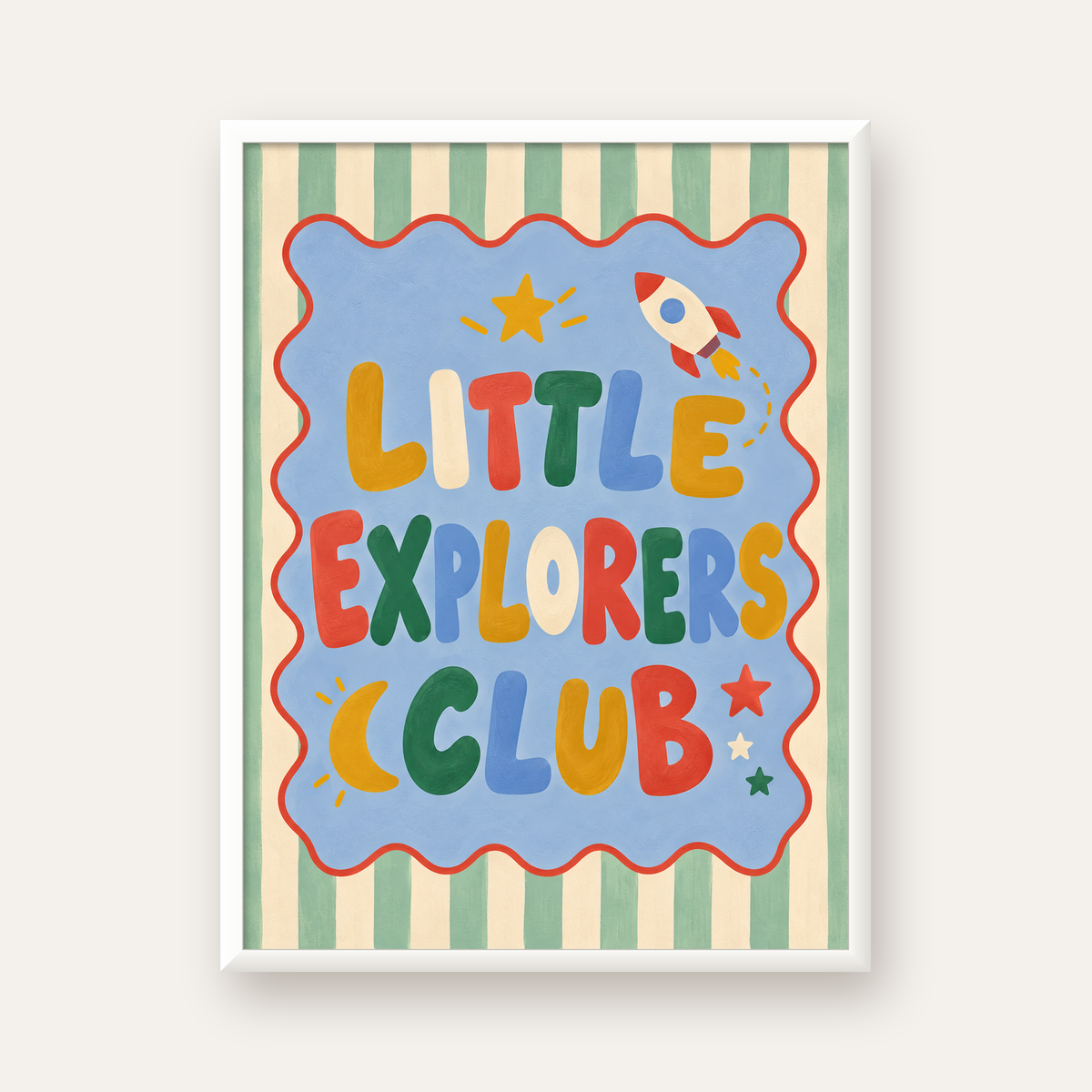 Little Explorers Club — beyaz çerçeveli dikey poster