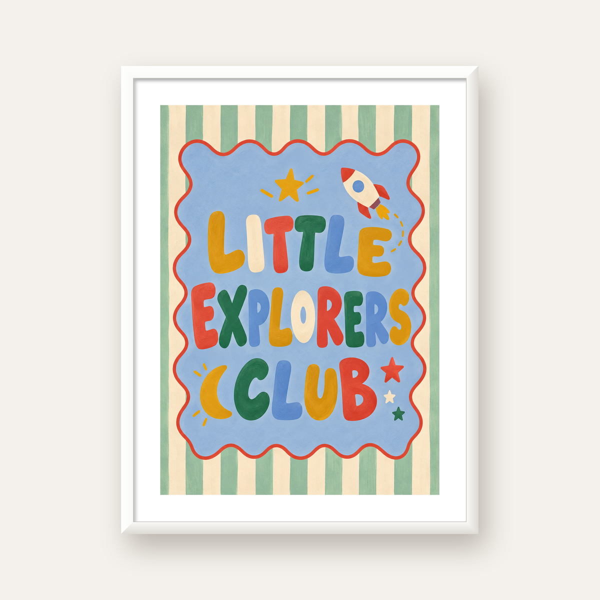 Little Explorers Club — beyaz çerçeveli dikey poster