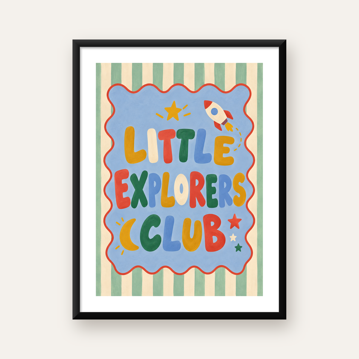Little Explorers Club Çocuk Odası Poster Sanat Baskısı — Dikey baskı, beyaz kenar boşluklu
