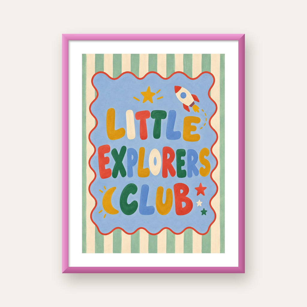Little Explorers Club — pembe çerçeveli paspartulu