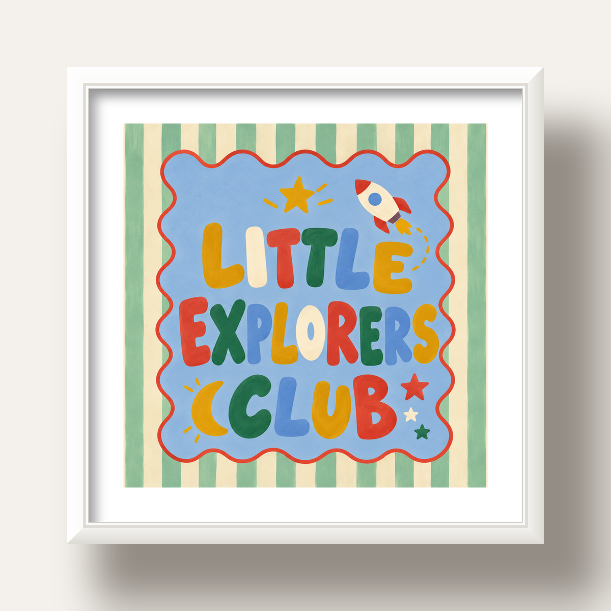 Little Explorers Club — beyaz derin çerçeveli paspartulu