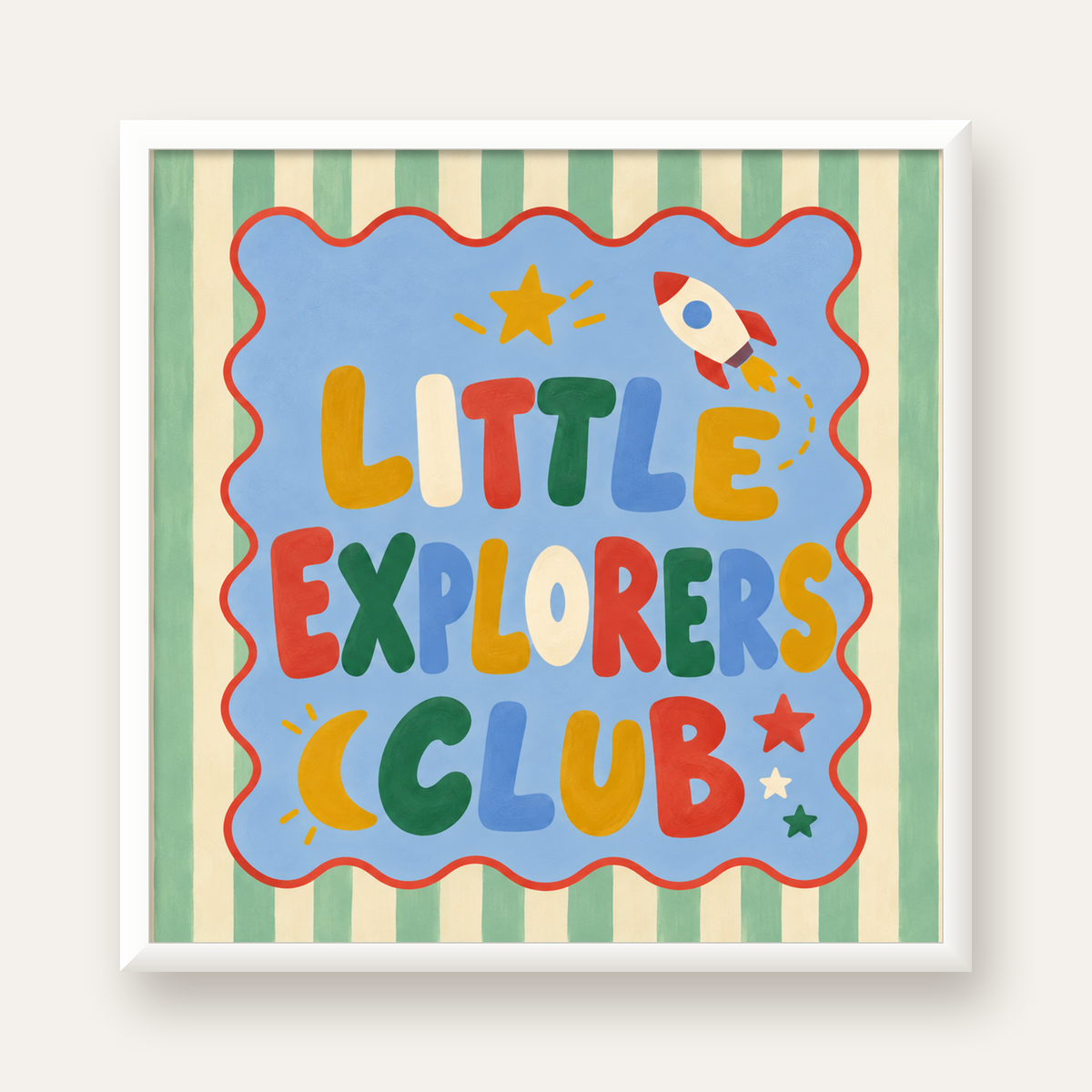 Little Explorers Club — beyaz çerçeveli kare poster