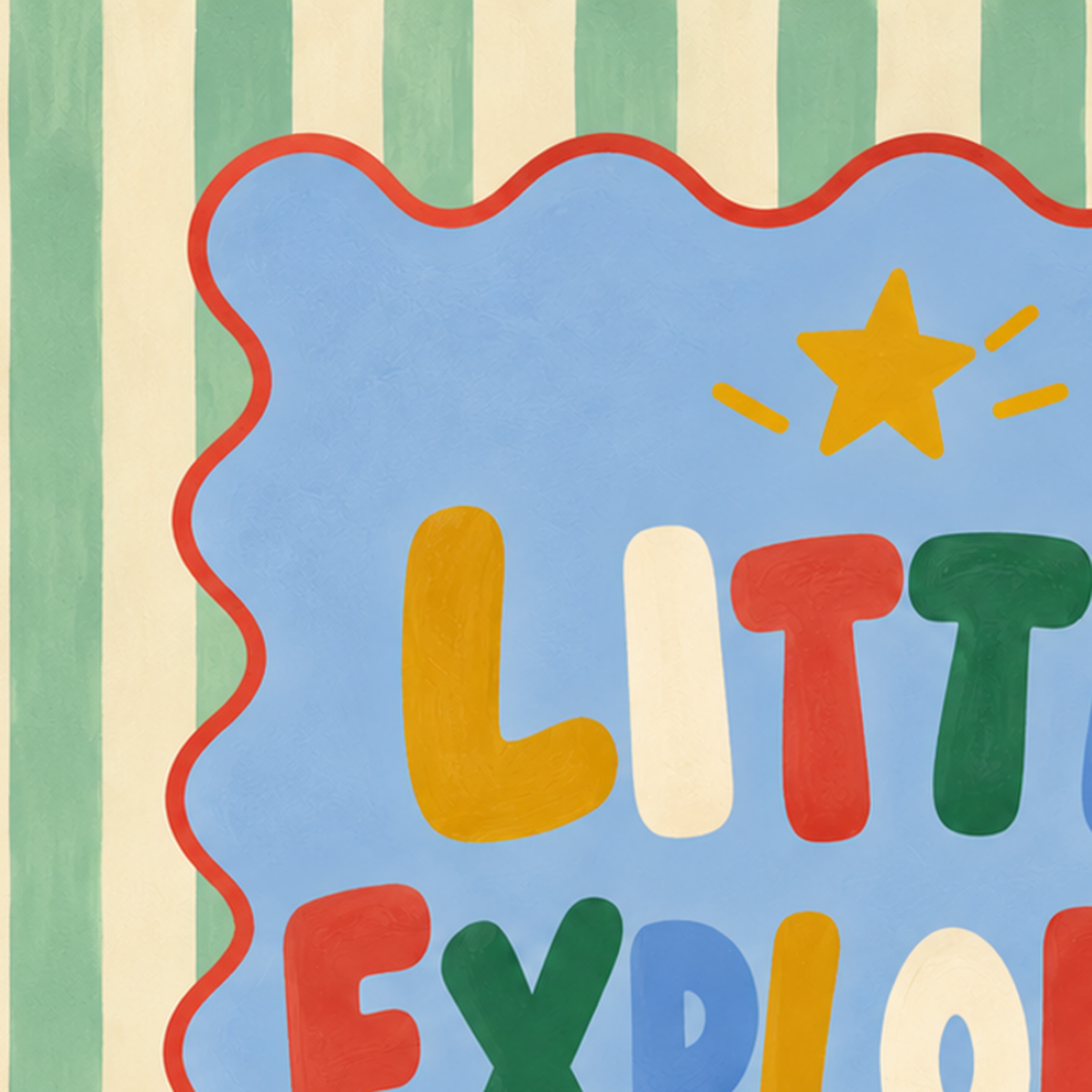 Little Explorers Club Çocuk Odası Poster Sanat Baskısı — baskının yakın çekimi, kâğıt dokusu ve renk detayı