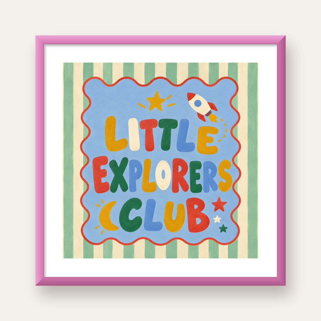 Little Explorers Club — pembe çerçeveli paspartulu