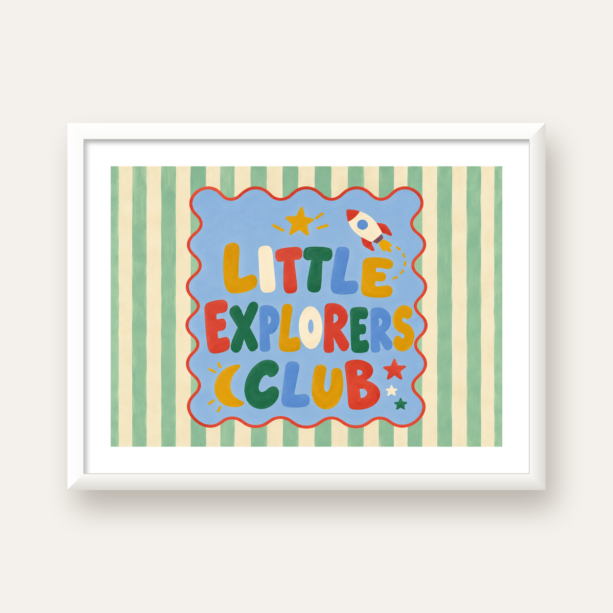 Little Explorers Club — beyaz çerçeveli yatay poster