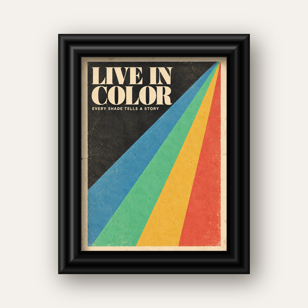Retro Renkli Geometrik 'Live In Color' Poster Baskısı — siyah galeri çerçeveli