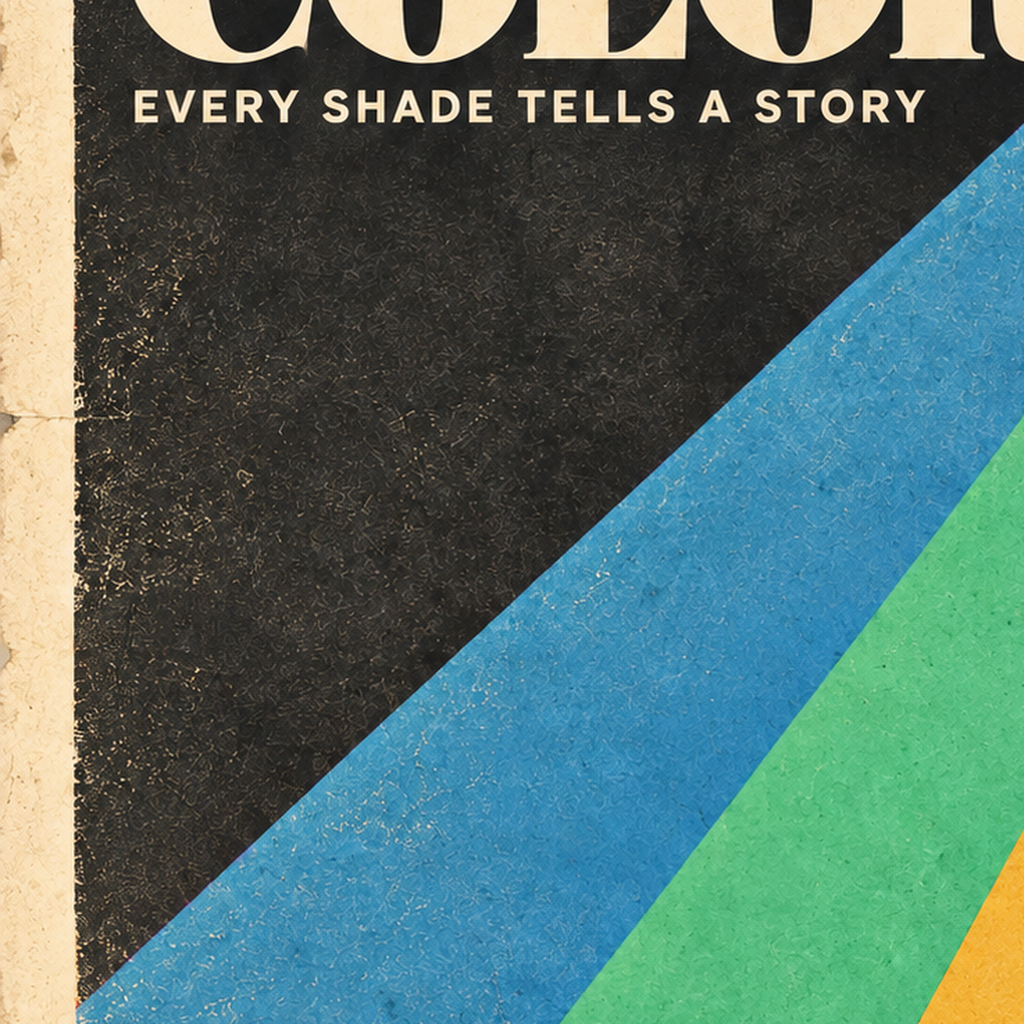 Retro Renkli Geometrik 'Live In Color' Poster Baskısı — baskının yakın çekimi, kâğıt dokusu ve renk detayı