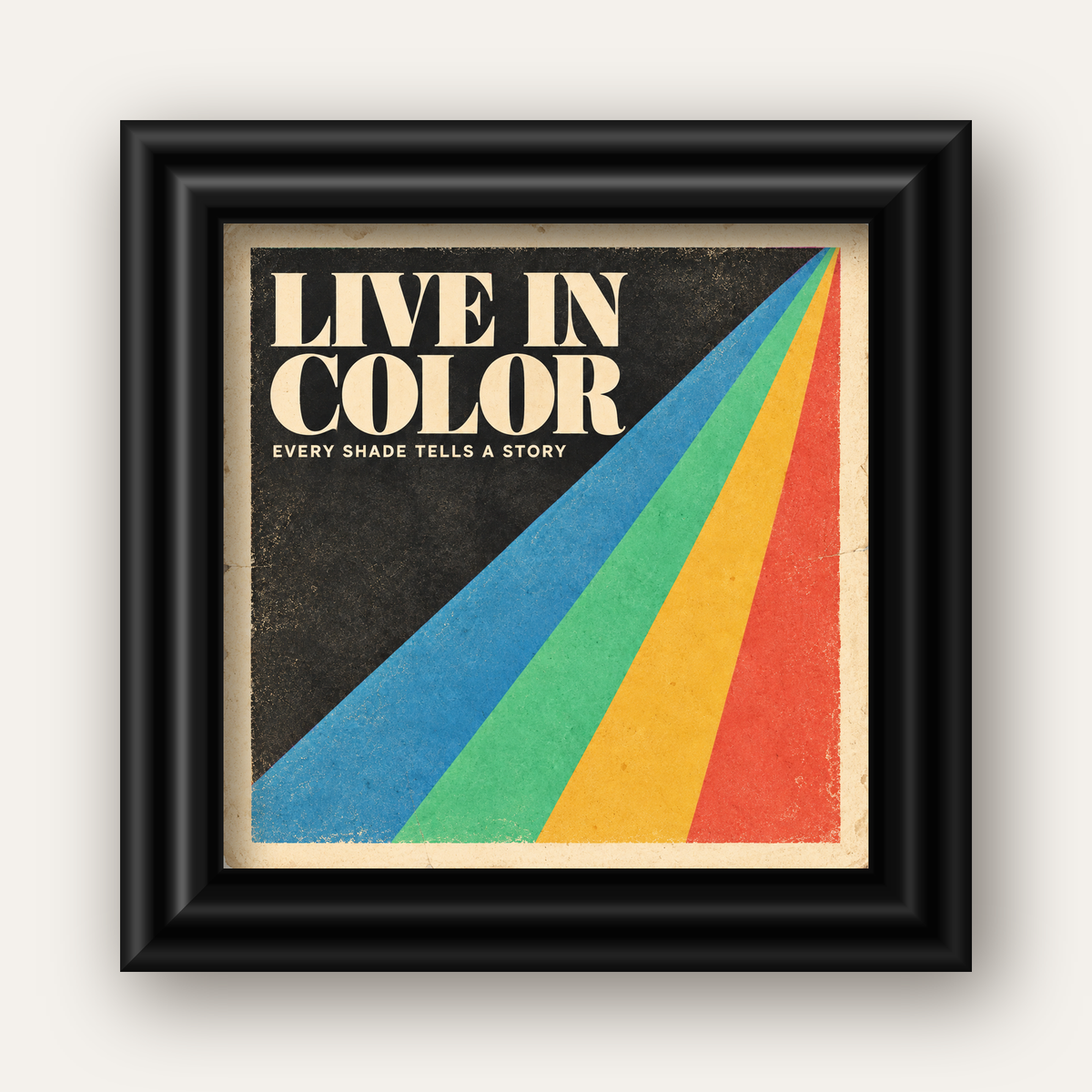 Retro Renkli Geometrik 'Live In Color' Poster Baskısı — siyah galeri çerçeveli
