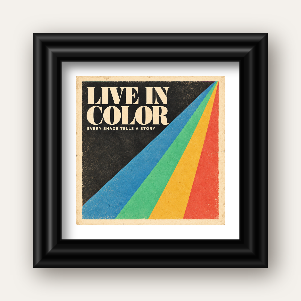 Retro Renkli Geometrik 'Live In Color' Poster Baskısı — siyah galeri çerçeveli paspartulu