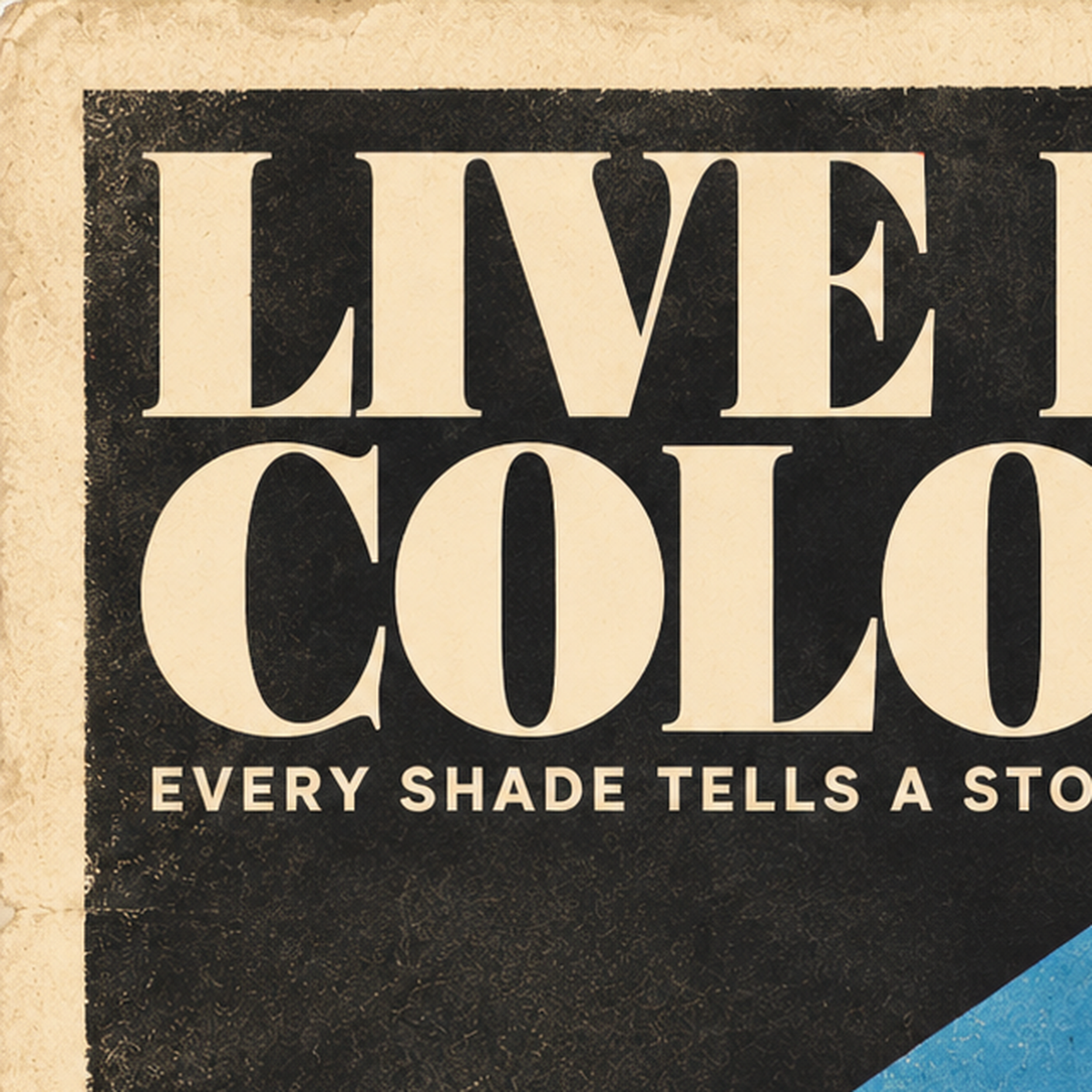 Retro Renkli Geometrik 'Live In Color' Poster Baskısı — baskının yakın çekimi, kâğıt dokusu ve renk detayı