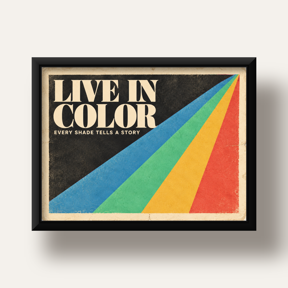 Retro Renkli Geometrik 'Live In Color' Poster Baskısı — siyah derin çerçeveli