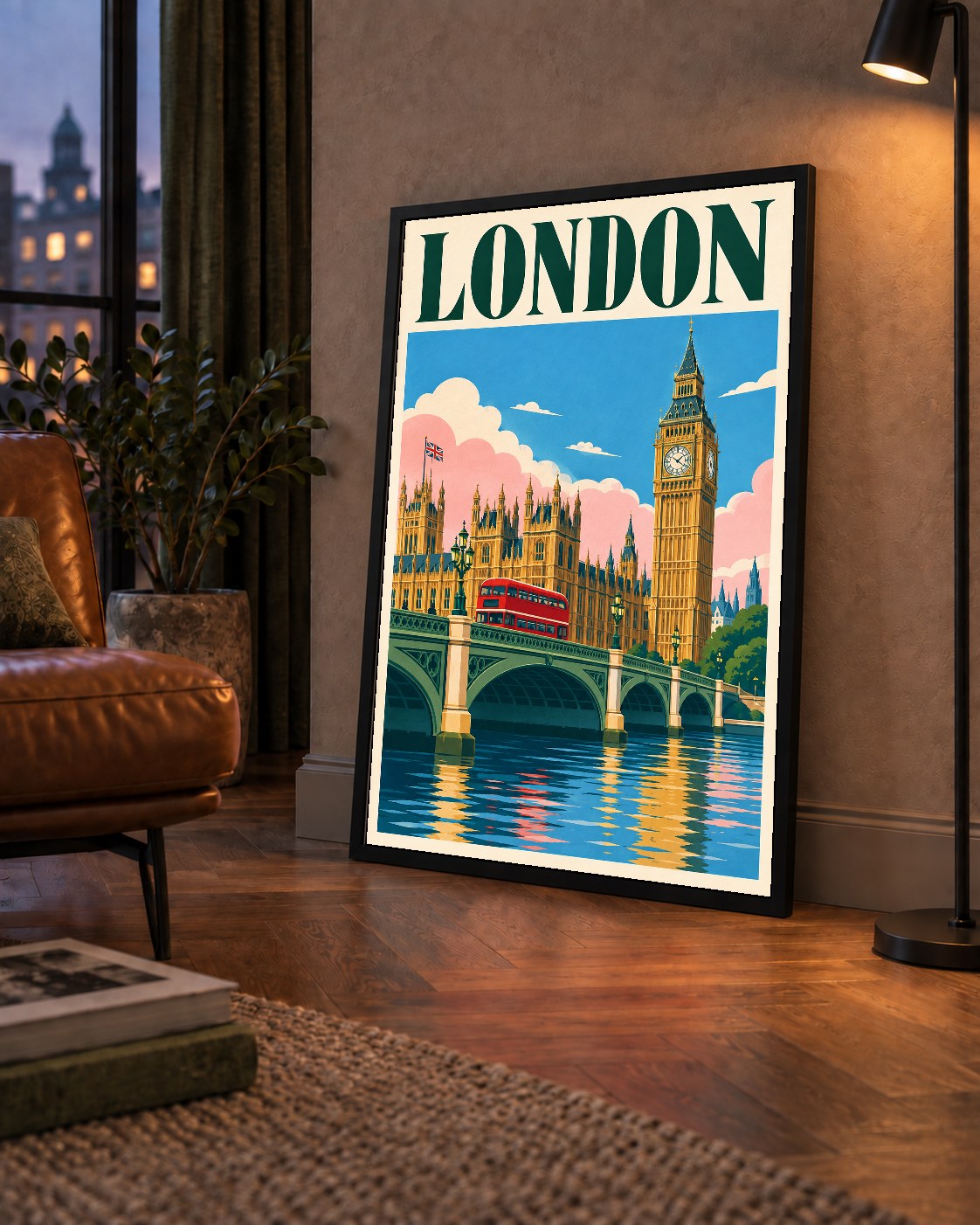 Londra Şehir Manzarası Retro Poster – Canlı Renkli Duvar Dekoru