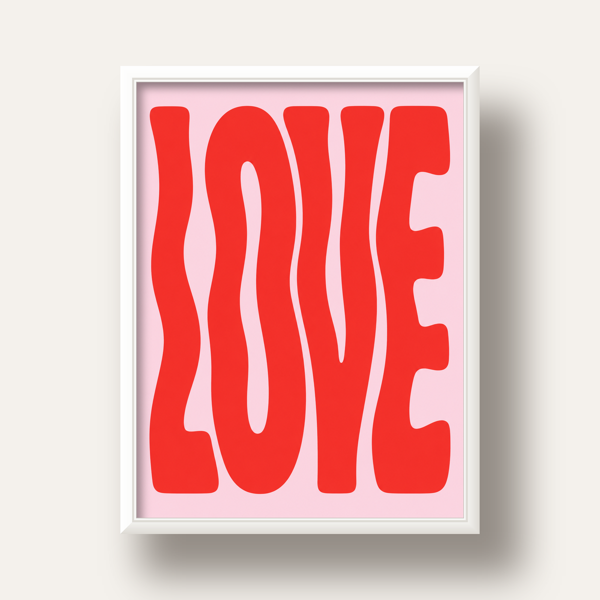 LOVE Yazılı Modern Tipografik Kırmızı Poster Baskı — beyaz derin çerçeveli